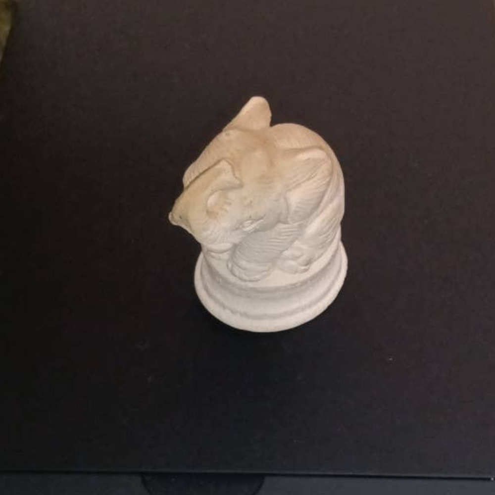 Resin Elephant Sitting on Barrel with Trunk Up for Good Luck Approx 2 inches